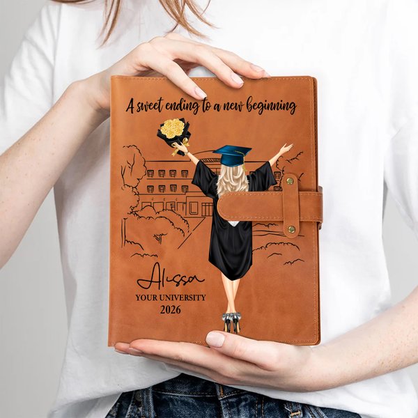 Personalized Graduation Character A5 PU Leather Notebook Cover with Name and Year Birthday Graduation Gift for Students and Graduates