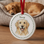 Personalized Watercolor Cartoon Pet Photo Ceramic Ornament with Name Christmas Tree Hanging Decor Christmas Pet Party Anniversary Gift for Pet Lovers
