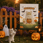 Personalised Cute Pet Photo Ghost Halloween Bat Pumpkin Garden Flag with Text Garden Decoration Halloween Gift for Gardening Lovers Pet Lovers
