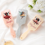 Personalized Black Birth Flower Fairy Anti-Static Massage Comb with Name Makeup Tool Birthday Gift for  African American Girls
