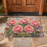 Personalized Pearlescent Birth Flower Design Anti-Slip Doormat with Text Home Decor Housewarming Birthday Gift for Women Family