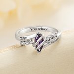 Personalized Graduation Birthstone Ring with Engraved Text and Zircons Graduation Gift for College High School Graduates