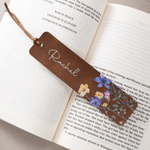 Personalized Multicolor Birth Flower PU Leather Bookmark with Name Reading Birthday Gift for Book Lovers Bookworms