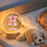 Personalized Cute Animal Insect Initial LED Night Light with Wooden Base and Name Home Decor Back to School Birthday Gift for Children