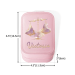 Personalized Zodiac PU Leather Jewellery Box with Name and LED Three-Colour Adjustable Makeup Mirror Birthday Gift for Zodiac Lovers