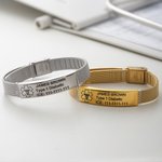 Personalized Adjustable Emergency Medical Alert ID Mesh Band Bracelet with Engraved Text Birthday Gift for Diabetes Allergy Epilepsy Autism