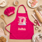 Personalized Cute Animal Initial Adjustable Kid Apron Chef Hat Set with Name and Pocket for Cooking Birthday Gift for Boys Girls