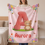 Personalized Cartoon Animal Initial Kids Soft Throw Blanket with Name Daily Use Home Decor Birthday Gift for Kids Boys Girls