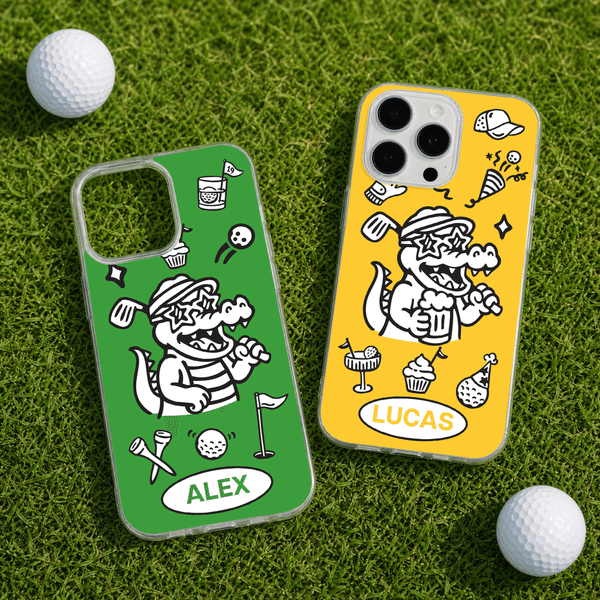 Personalized Cute Golf Crocodile TPU Phone Case for iPhone with Name Birthday Golf Club Gift for Golf Lovers