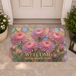 Personalized Pearlescent Birth Flower Design Anti-Slip Doormat with Text Home Decor Housewarming Birthday Gift for Women Family