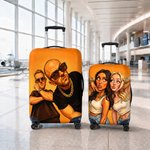 Personalised Exaggerated Comic Photo Luggage Cover Fits 18-32 Inches Suitcase Daily Use Travel Accessories Birthday Gift for Travel Lovers Couples