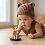 Personalized 3D Photo Baby Figurine with Text and Wooden Base Bedroom Decor Birthday Gift for New Moms Dads Parents