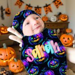 Ensemble d'emmaillotage et de bonnet à nœuds personnalisé citrouille fantôme toile d'araignée avec nom Halloween Baby Shower Birthday Gift for Newborns (Cadeau d'anniversaire pour nouveau-né)