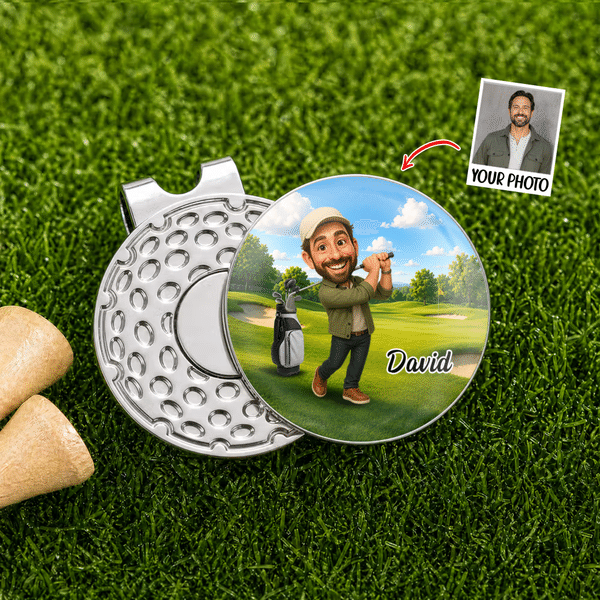 Personalized 3D-Effect Artwork Cartoon Character Photo Magnetic Hat Clip Marker with Name Golf Club Birthday Game Day Gift for Golf Lovers