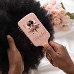 Personalized Black Birth Flower Fairy Anti-Static Massage Comb with Name Makeup Tool Birthday Gift for  African American Girls