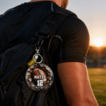 Personalised Breaking Wall Sport Ball Design Round Acrylic Keychain with Text Number and Tassel Backpack Charm Back to School Gift for Sports Lovers