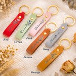 Personalised Birth Flower PU Leather Multicolour Keychain with Name Wedding Party Birthday Anniversary Gift for Her