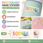 Personalised Rainbow Multicolour Waterproof Stickers with Name Back to School Birthday Gift for Students Kids