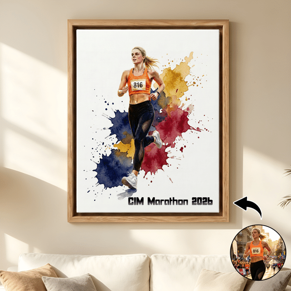Personalized Splatter Paint Marathon Race Sport Photo Framed Canvas Print with Text  Home Decor Ship from USA Birthday Gift for Marathon Lover