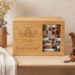 Personalized Paw Print Wooden Pet Cremation Urn Ash Box with Photo and Engraved Name Memorial Sympathy Gift for Pet Owners Lovers