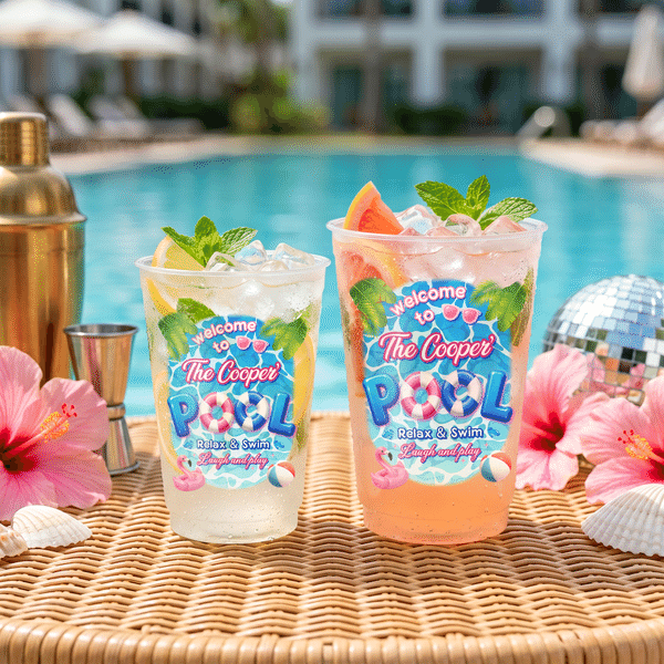Personalised Summer Resort Pool Theme 12 oz 16 oz Frosted Plastic Cups with Text Set of 10 Pool Party Favor Gift for Bride Bridesmaid