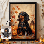 Personalised Halloween Themed Oil Painting Style Pet Photo Canvas Prints with Name Home Decor Halloween Gift for Pet Lover