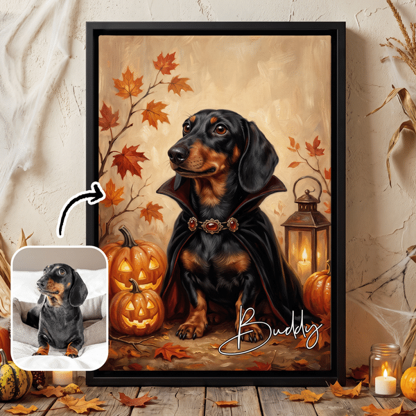 Personalised Halloween Themed Oil Painting Style Pet Photo Canvas Prints with Name Home Decor Halloween Gift for Pet Lover