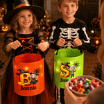 Personalized Halloween Theme Kid Photo LED Light Bucket Bag with Name and Initial Trick or Treat Halloween Party Gift for Boys Girls