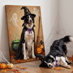Personalised Halloween Themed Oil Painting Style Pet Photo Canvas Prints with Name Home Decor Halloween Gift for Pet Lover