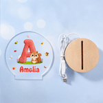 Personalized Cute Animal Insect Initial LED Night Light with Wooden Base and Name Home Decor Back to School Birthday Gift for Children