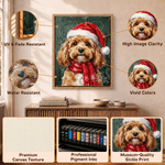 Personalized Oil Painting Style Christmas Hat Pet Photo Large Canvas Prints with Name Home Decor Ship from USA Christmas Gift for Pet Owner Lover
