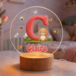 Personalized Cute Animal Insect Initial LED Night Light with Wooden Base and Name Home Decor Back to School Birthday Gift for Children