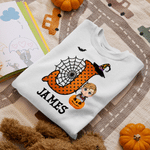 Personalised Cartoon Boy Girl Pumpkin Spider Witzard Initial 100% Cotton T-Shirt with Name Halloween Party Gift for Kids