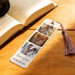 Personalisierter 3-Fotos-Acryl-Lesezeichen | mit Namen und Wunschtext | mit Quaste | Lesezubehör | Geburtstagsgeschenk für Familie und Freunde