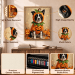 Personalised Halloween Themed Oil Painting Style Pet Photo Canvas Prints with Name Home Decor Halloween Gift for Pet Lover