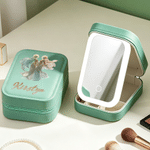 Personalized Zodiac PU Leather Jewellery Box with Name and LED Three-Colour Adjustable Makeup Mirror Birthday Gift for Zodiac Lovers