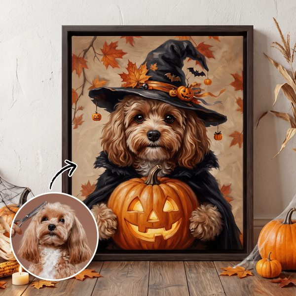 Personalized Halloween Theme Pet Photo Canvas Prints Warm Minimalist Living Room Decor Ship from USA Halloween Gift for Pet Owners Lovers