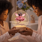 Personalised Black Birth Flower Fairy LED Night Light with Name and Wooden Base Room Decor Birthday Gift for African American Girls