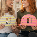 Trousse a righe personalizzata con personaggio dei cartoni animati e fiore del mese di nascita, con nome: regalo per l'uso quotidiano, i viaggi, matrimoni, feste e compleanni per la sposa, la damigell