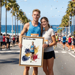 Personalized Splatter Paint Marathon Race Sport Photo Framed Canvas Print with Text  Home Decor Ship from USA Birthday Gift for Marathon Lover