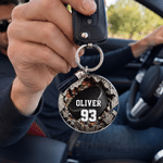 Personalised Breaking Wall Sport Ball Design Round Acrylic Keychain with Text Number and Tassel Backpack Charm Back to School Gift for Sports Lovers
