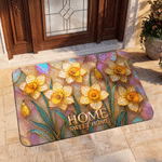 Personalized Pearlescent Birth Flower Design Anti-Slip Doormat with Text Home Decor Housewarming Birthday Gift for Women Family