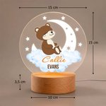 Luz nocturna LED personalizada de madera con animal del bosque luna de ensueño y nombre regalo de cumpleaños y baby shower para niños