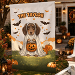 Personalised Cute Pet Photo Ghost Halloween Bat Pumpkin Garden Flag with Text Garden Decoration Halloween Gift for Gardening Lovers Pet Lovers