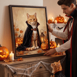 Personalised Halloween Themed Oil Painting Style Pet Photo Canvas Prints with Name Home Decor Halloween Gift for Pet Lover