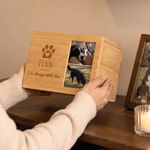 Personalized Paw Print Wooden Pet Cremation Urn Ash Box with Photo and Engraved Name Memorial Sympathy Gift for Pet Owners Lovers