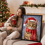 Personalized Oil Painting Style Christmas Hat Pet Photo Large Canvas Prints with Name Home Decor Ship from USA Christmas Gift for Pet Owner Lover