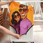 Personalised Exaggerated Comic Photo Luggage Cover Fits 18-32 Inches Suitcase Daily Use Travel Accessories Birthday Gift for Travel Lovers Couples