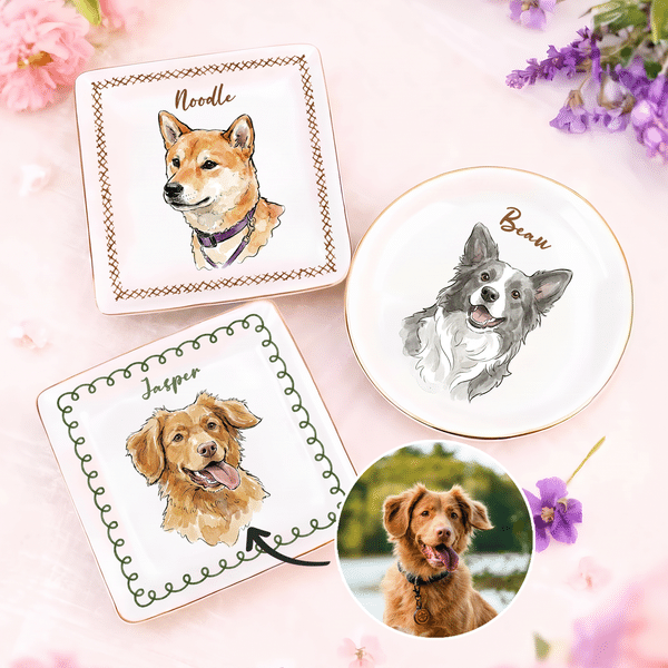 Personalized Watercolour Pet Photo Ceramic Jewellery Dish with Name Home Decor Birthday Anniversary Gift for Pet Owners Lovers