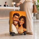 Personalised Exaggerated Comic Photo Luggage Cover Fits 18-32 Inches Suitcase Daily Use Travel Accessories Birthday Gift for Travel Lovers Couples